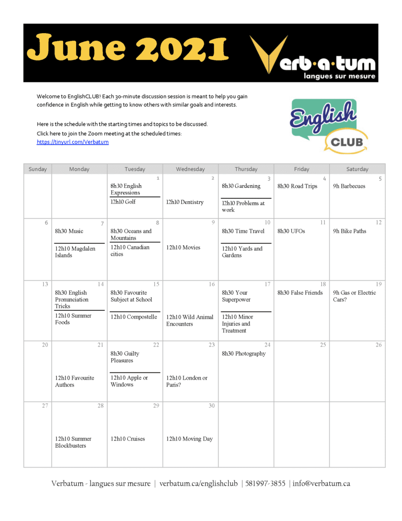 June 2021 Calendar